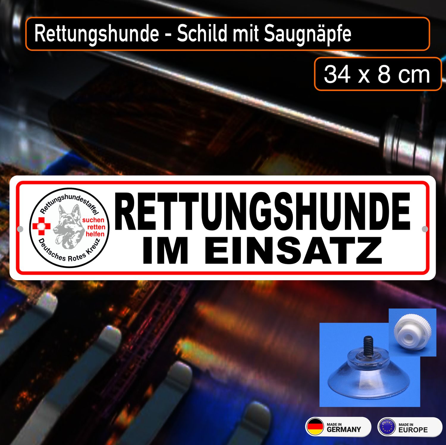 Rettungshundestaffel, Schild mit Saugnapf
