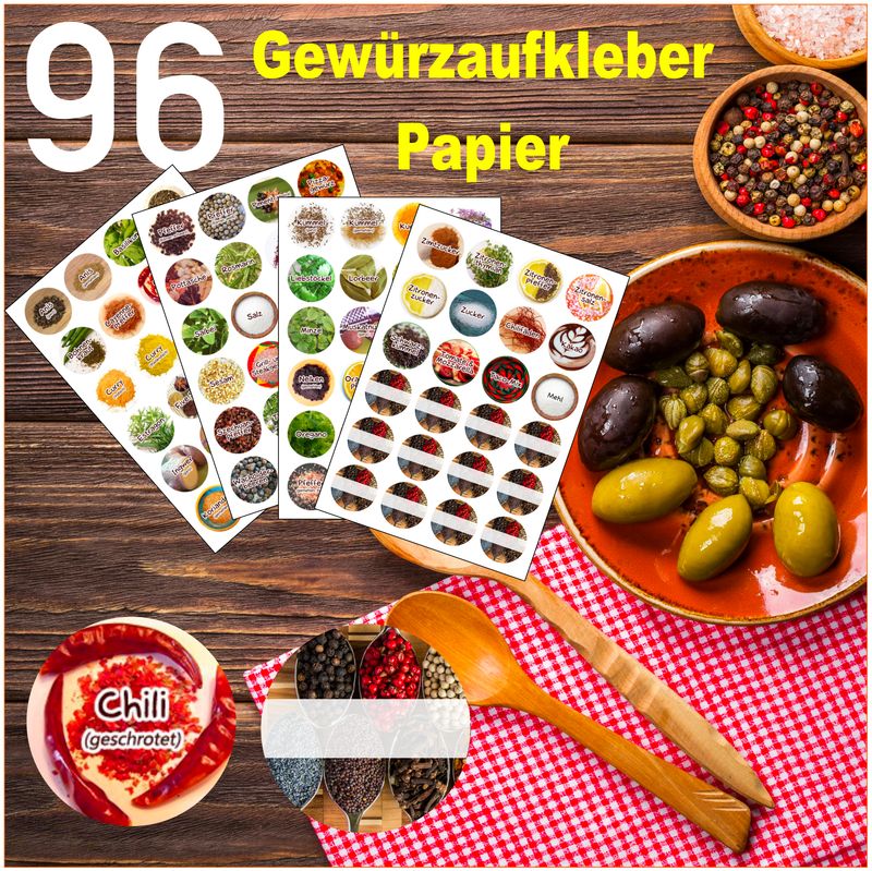 96 Stück Gewürzaufkleber - Papier