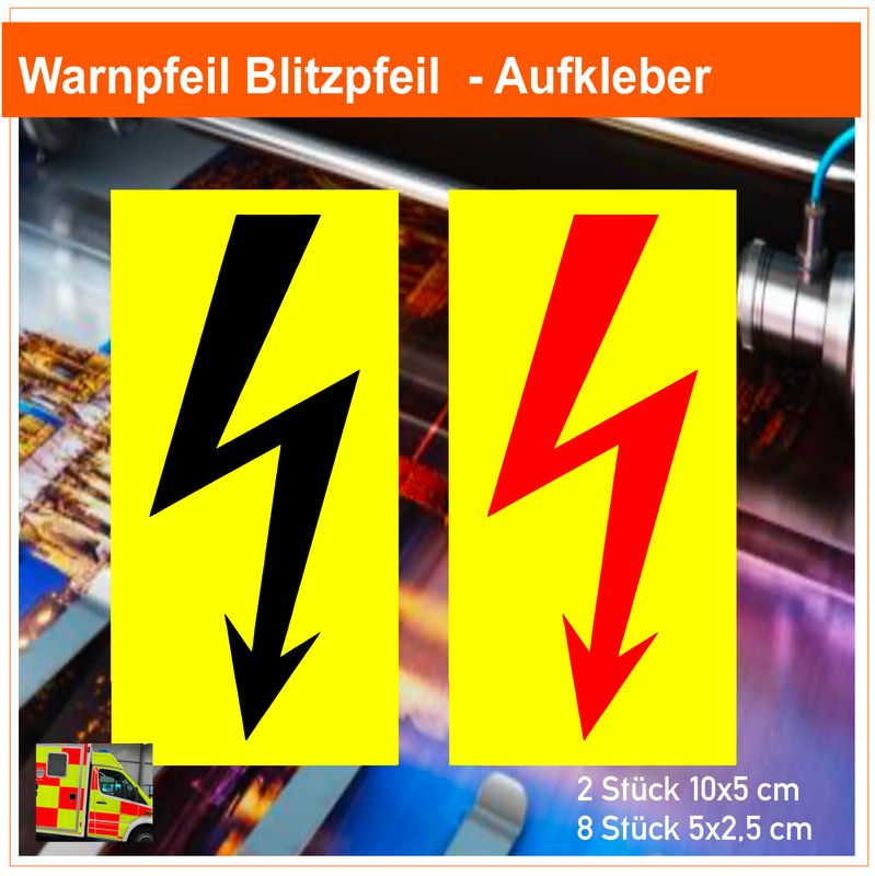 Warnschild Blitzpfeil, Aufkleber