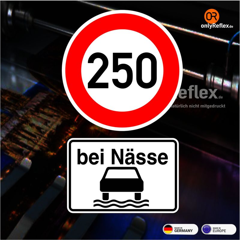 250 bei Nässe, Aufkleber 10x6 cm