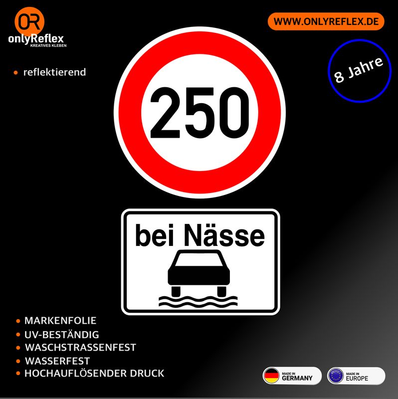 250 bei Nässe, Aufkleber 10x6 cm 250 bei Nässe, Aufkleber 10x6 cm