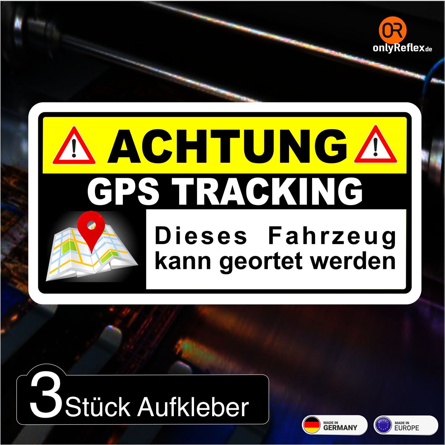 Achtung GPS Tracking Aufkleber (3 Stück 6 x 3 cm)