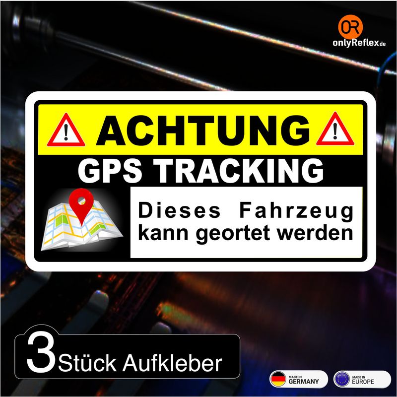 Achtung GPS Tracking Aufkleber (3 Stück 6 x 3 cm)