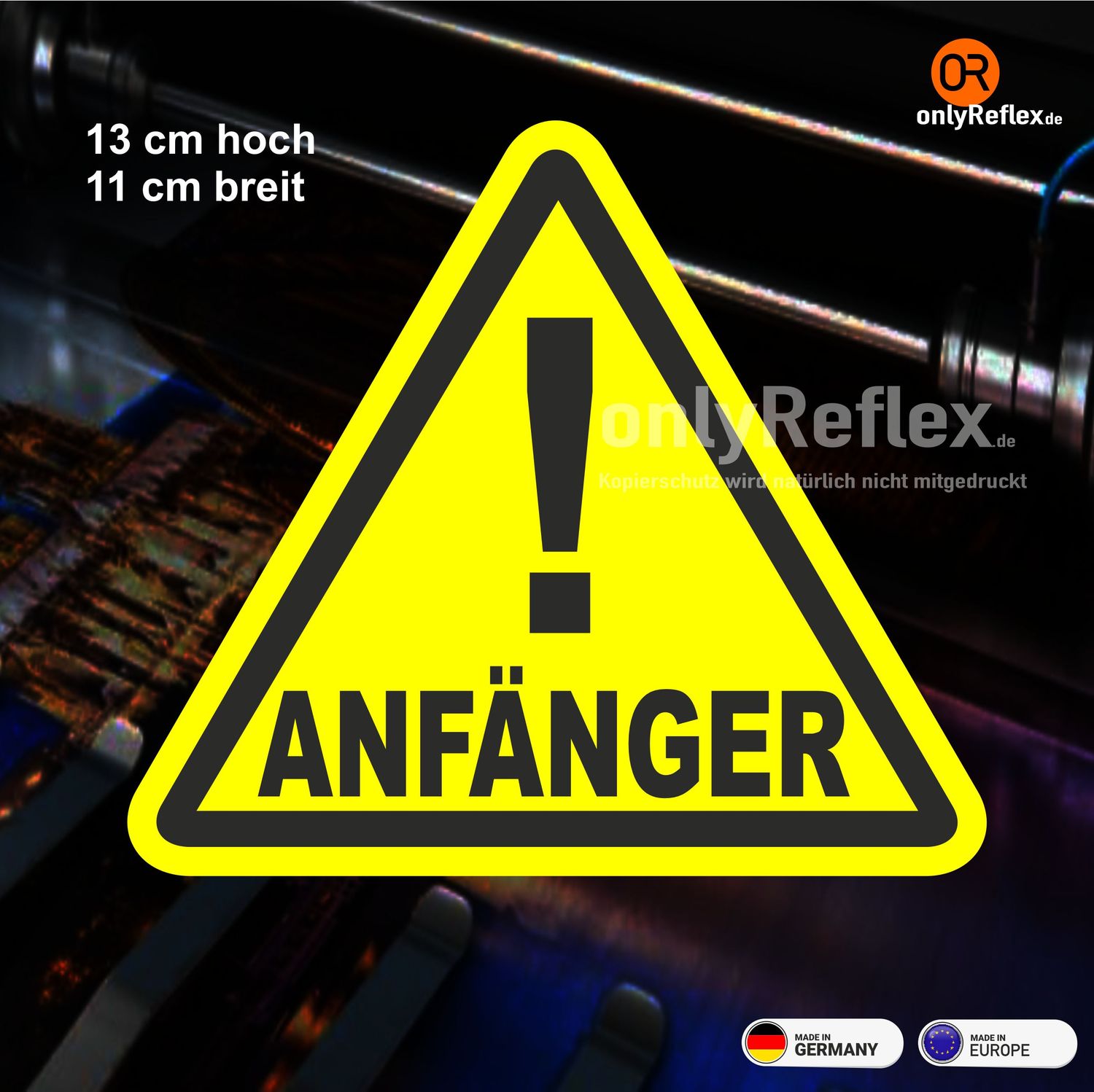 Anfänger - neongelber floureszierender Aufkleber 13x11 cm Anfänger - neongelber floureszierender Aufkleber 13x11 cm