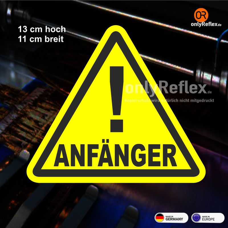 Anfänger - neongelber floureszierender Aufkleber 13x11 cm Anfänger - neongelber floureszierender Aufkleber 13x11 cm