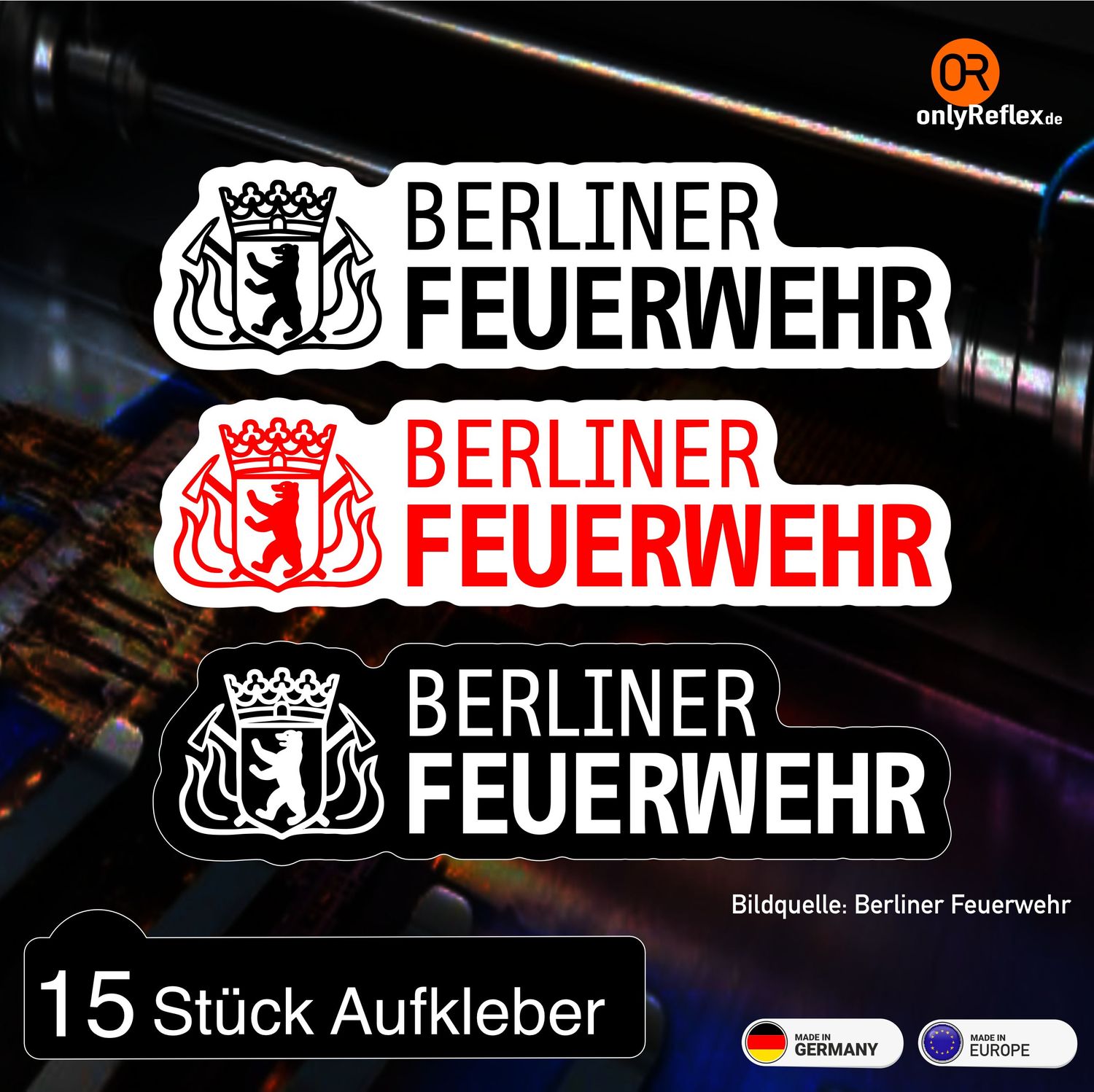 Berliner Feuerwehr Langlogo - Aufkleber (12 cm - 15 Stück) Berliner Feuerwehr Langlogo - Aufkleber (12 cm - 15 Stück)