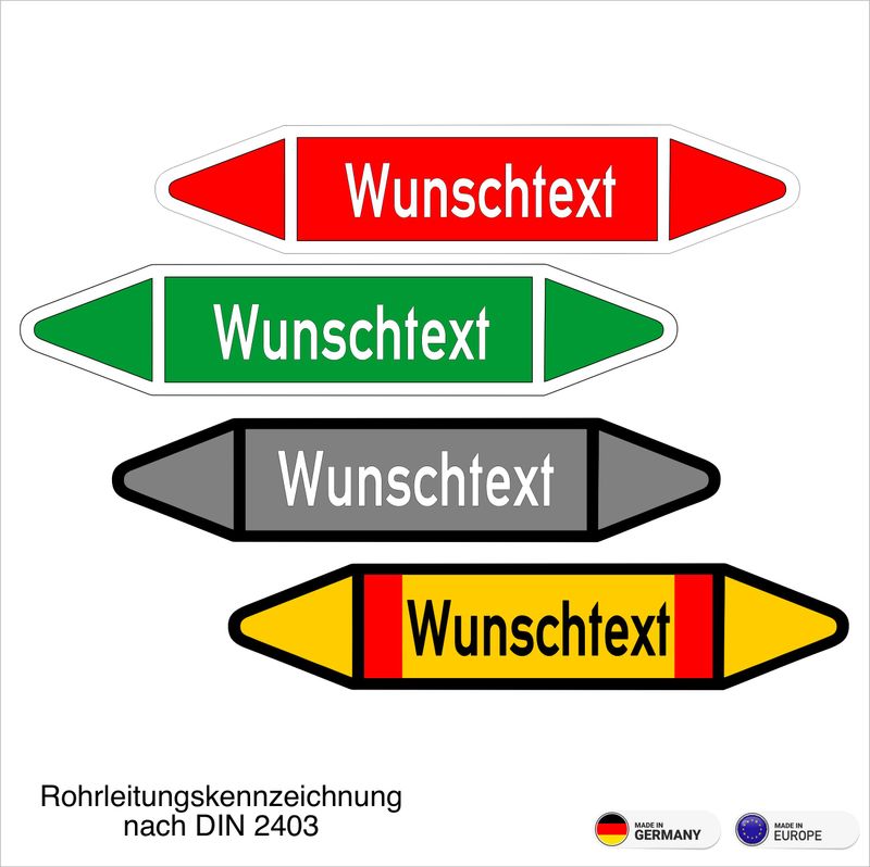 Rohrleitung Beschriftung Wunschtext (VE 10 Stück) Rohrleitung Beschriftung Wunschtext (VE 10 Stück)