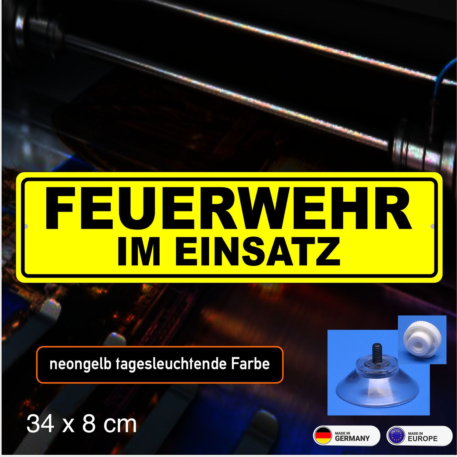 Feuerwehr im Einsatz, Schild mit Saugnapf 34x8 cm Feuerwehr im Einsatz, Schild mit Saugnapf 34x8 cm
