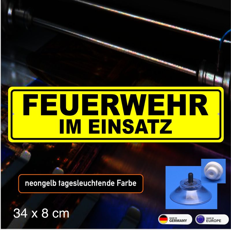 Feuerwehr im Einsatz, Schild mit Saugnapf 34x8 cm Feuerwehr im Einsatz, Schild mit Saugnapf 34x8 cm