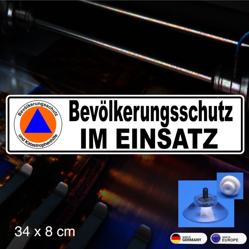 Bevölkerungsschutz, Schild mit Saugnapf 34x8 cm Bevölkerungsschutz, Schild mit Saugnapf 34x8 cm