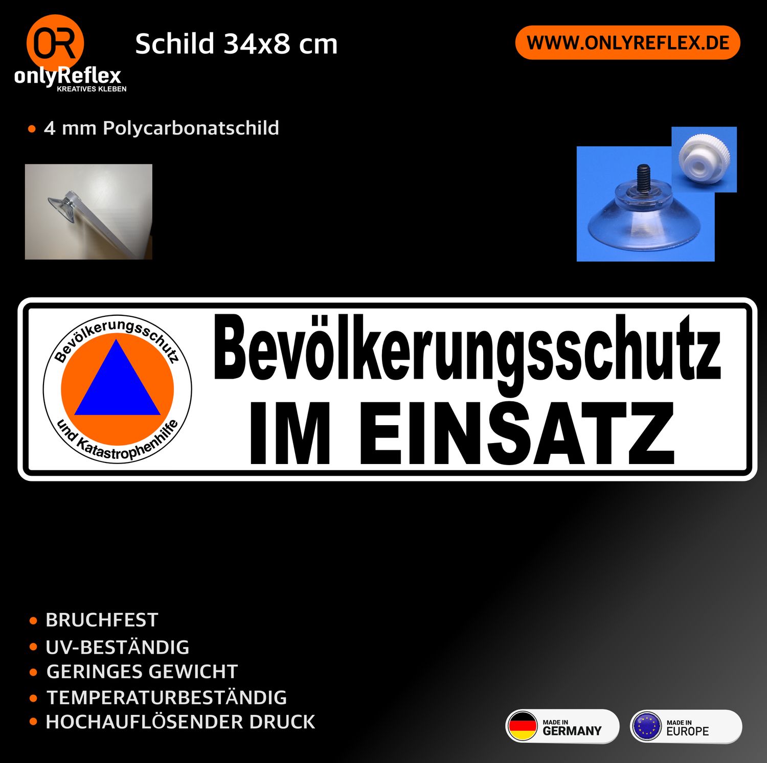 Bevölkerungsschutz, Schild mit Saugnapf 34x8 cm Bevölkerungsschutz, Schild mit Saugnapf 34x8 cm