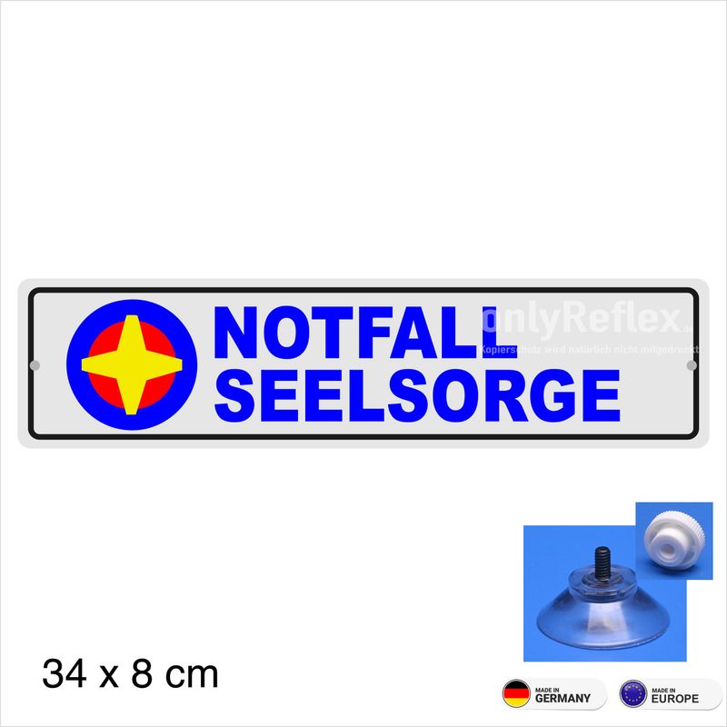 Notfallseelsorge, Schild mit Saugnapf Notfallseelsorge, Schild mit Saugnapf