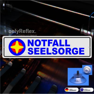 Notfallseelsorge, Schild mit Saugnapf Notfallseelsorge, Schild mit Saugnapf