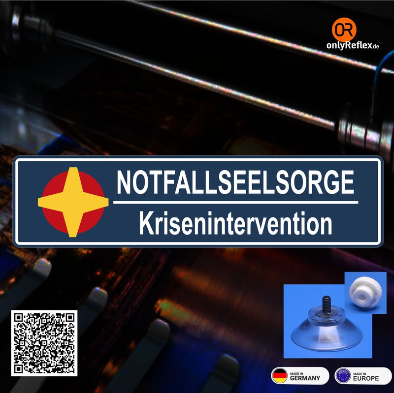 Notfallseelsorge, Schild mit Saugnapf Notfallseelsorge, Schild mit Saugnapf