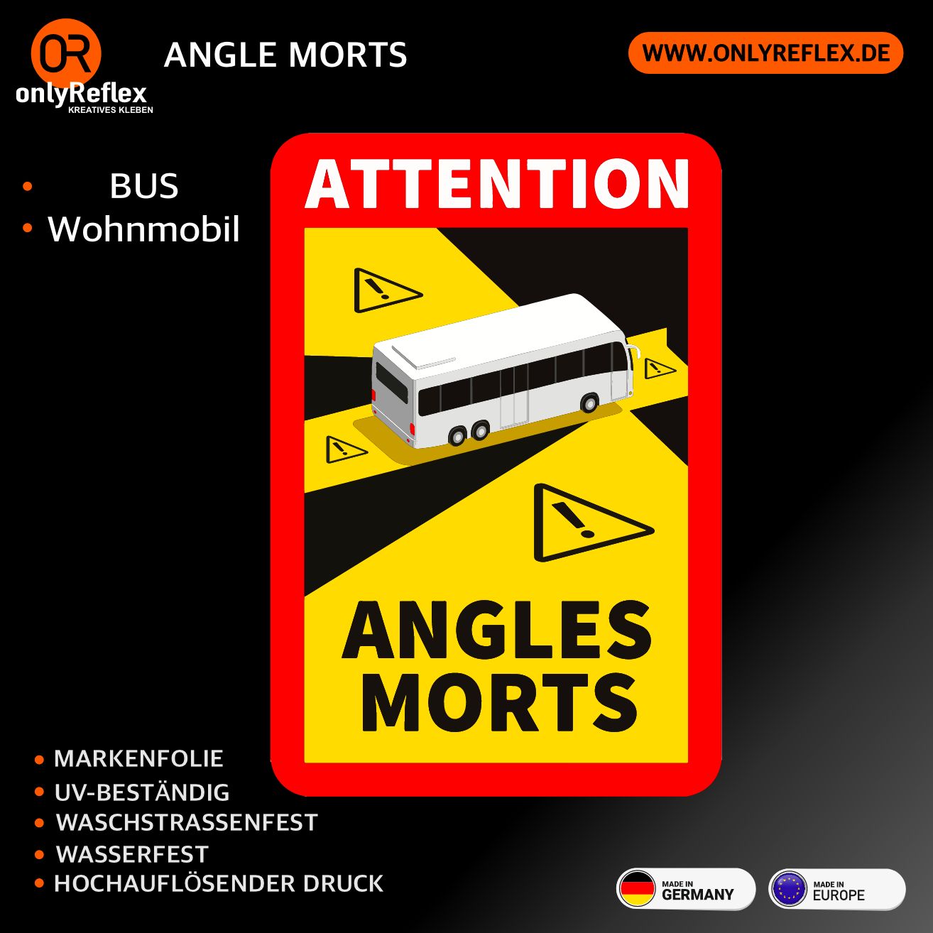 Angles Morts - Bus Wohnmobil 3er-Set Aufkleber 25 x 17 cm