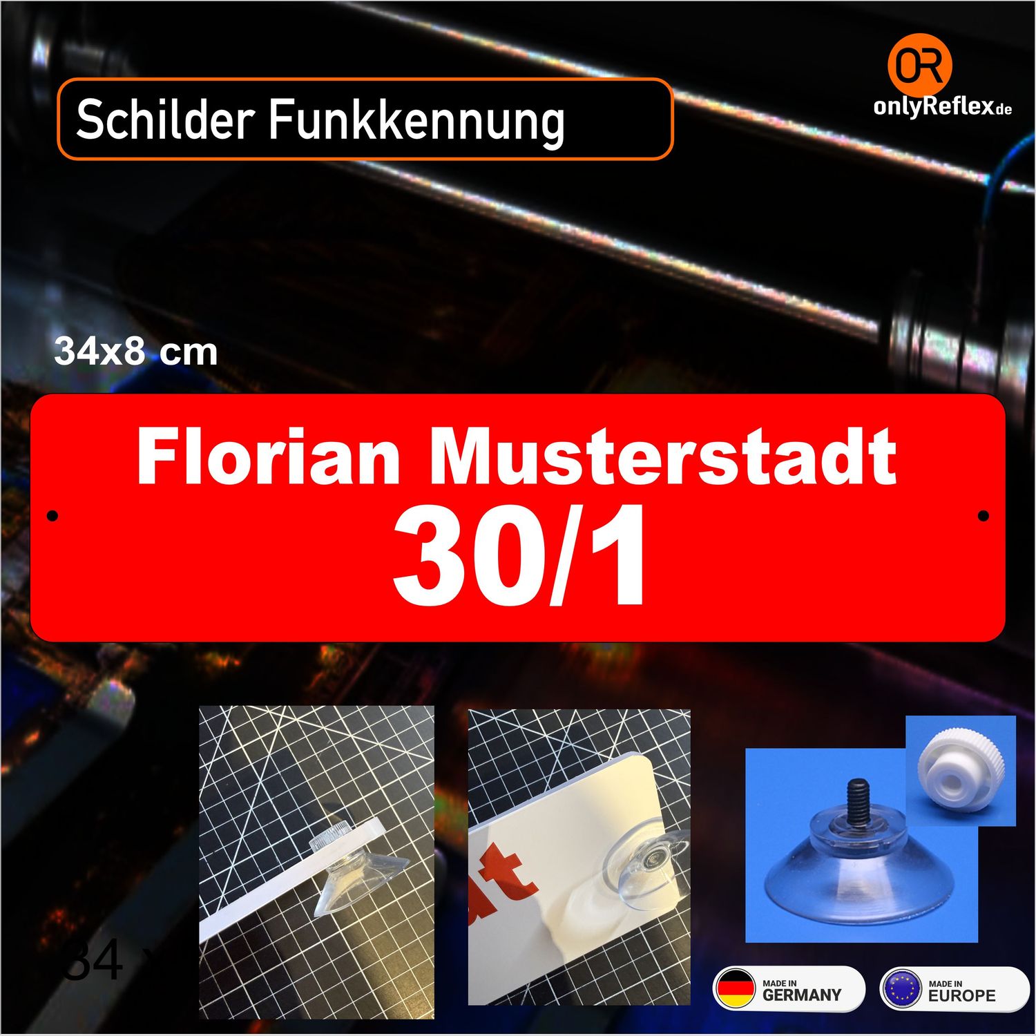 Schild Funk Funkrufkennung mit Saugnapf 34x8 cm Schild Funk Funkrufkennung mit Saugnapf 34x8 cm