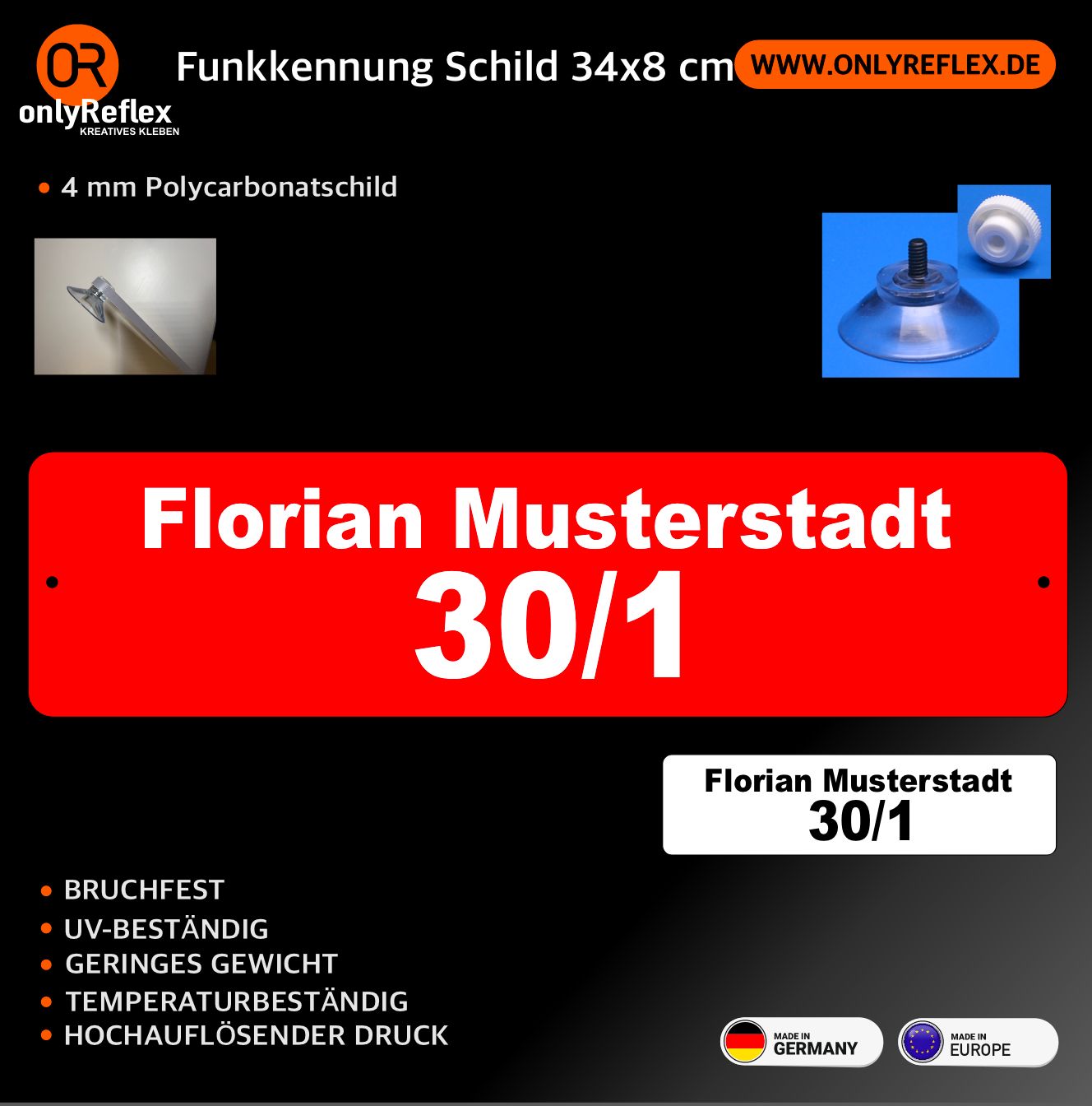 Schild Funk Funkrufkennung mit Saugnapf 34x8 cm Schild Funk Funkrufkennung mit Saugnapf 34x8 cm