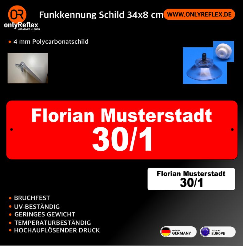 Schild Funk Funkrufkennung mit Saugnapf 34x8 cm Schild Funk Funkrufkennung mit Saugnapf 34x8 cm