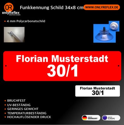 Schild Funk Funkrufkennung mit Saugnapf 34x8 cm Schild Funk Funkrufkennung mit Saugnapf 34x8 cm