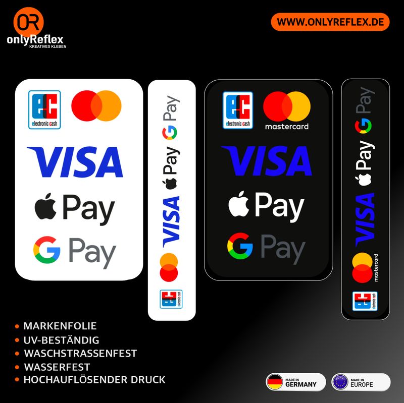 Kartenzahlung EC, Visa, Mastercard, Apple Pay, Google Pay - 4 Stück Kartenzahlung EC, Visa, Mastercard, Apple Pay, Google Pay - 4 Stück