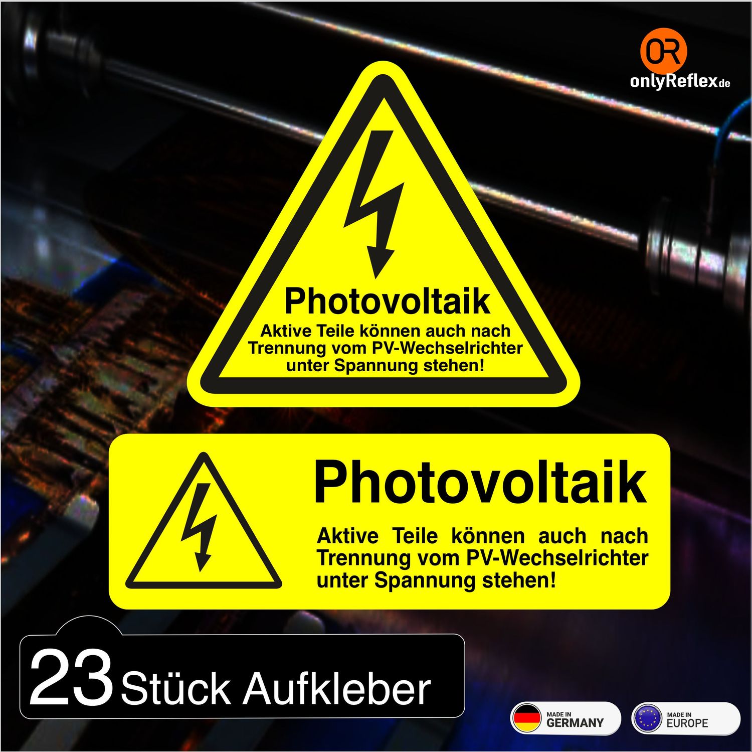Photovoltaik  Warnaufkleber Sortiment - 23 Stück Aufkleber