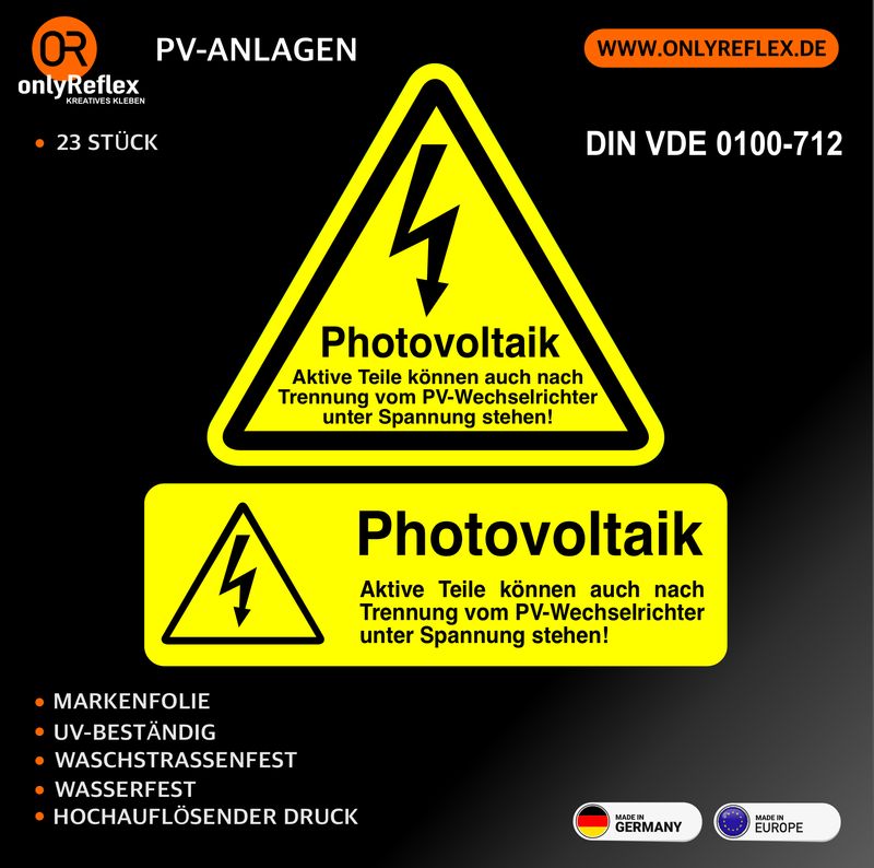 Photovoltaik Warnaufkleber Sortiment - 23 Stück Aufkleber Photovoltaik Warnaufkleber Sortiment - 23 Stück Aufkleber