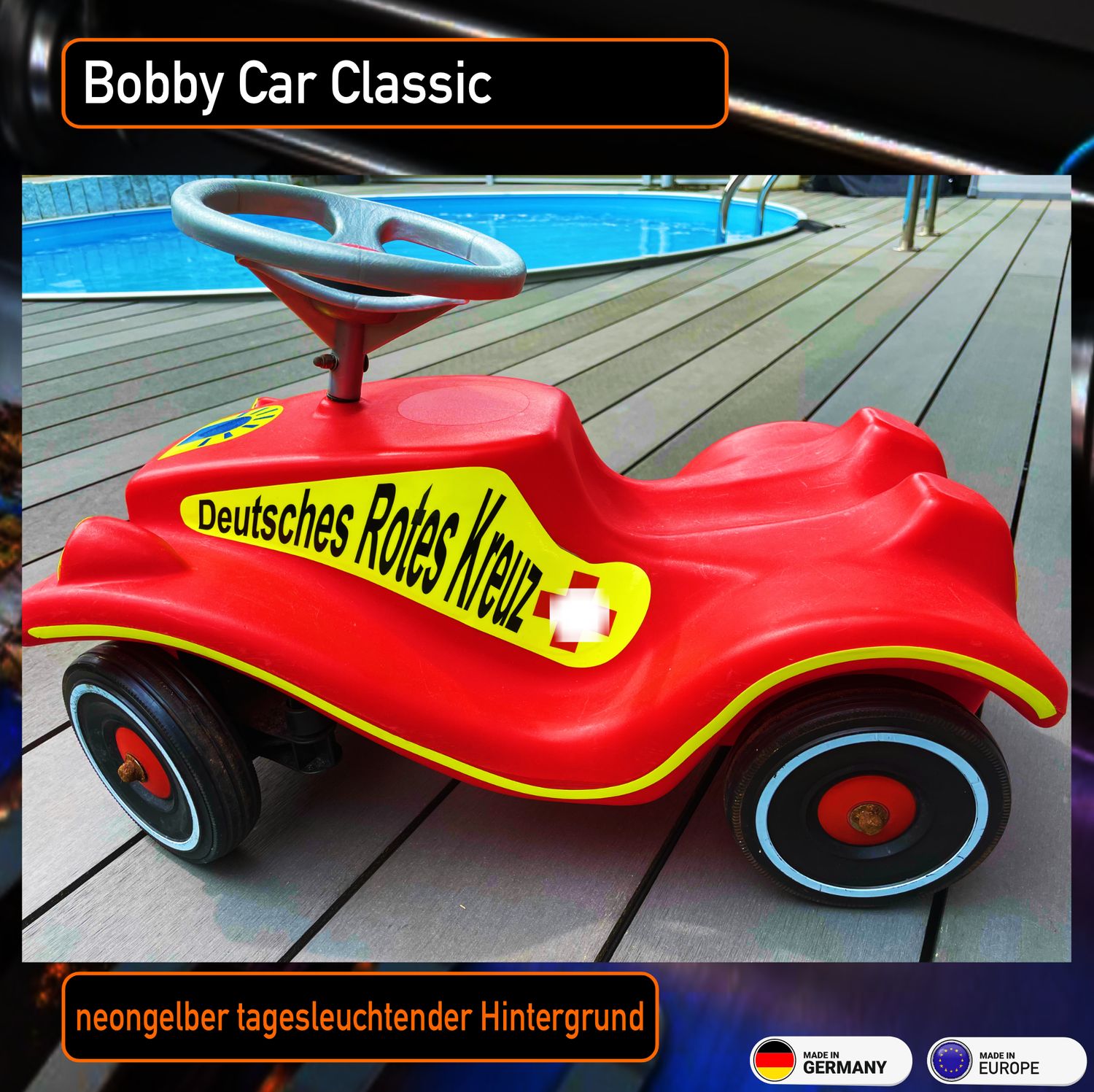 Deutsches Rotes Kreuz  Bobby Car Classic, Aufkleber neongelb tagesleuchtend flourezierend