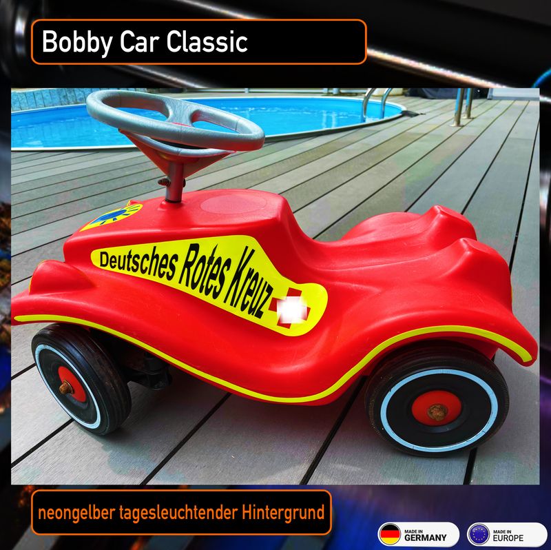 Deutsches Rotes Kreuz  Bobby Car Classic, Aufkleber neongelb tagesleuchtend flourezierend