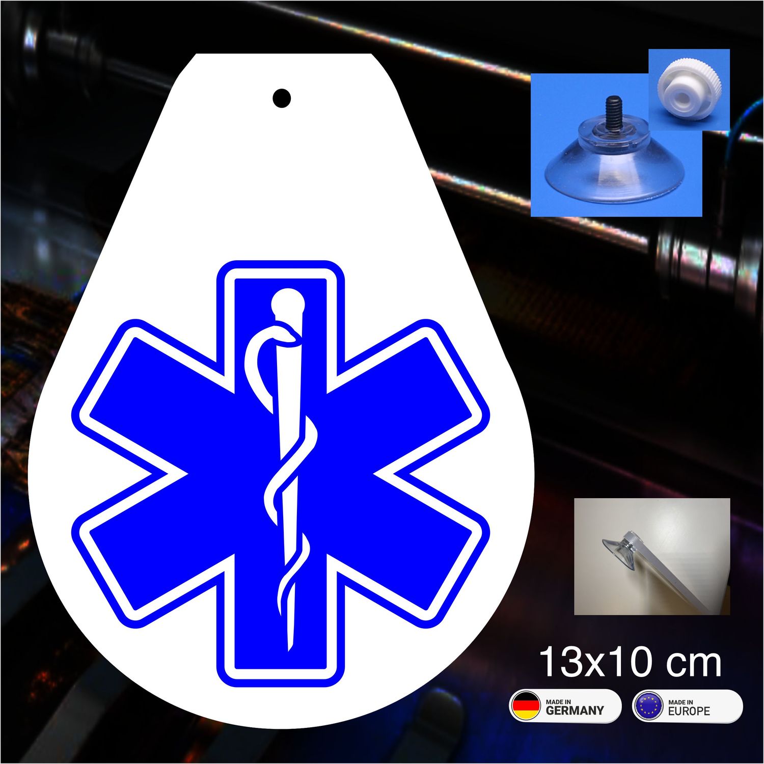 Star of Life Wappen, Schild mit Saugnapf 13x10 cm Star of Life Wappen, Schild mit Saugnapf 13x10 cm