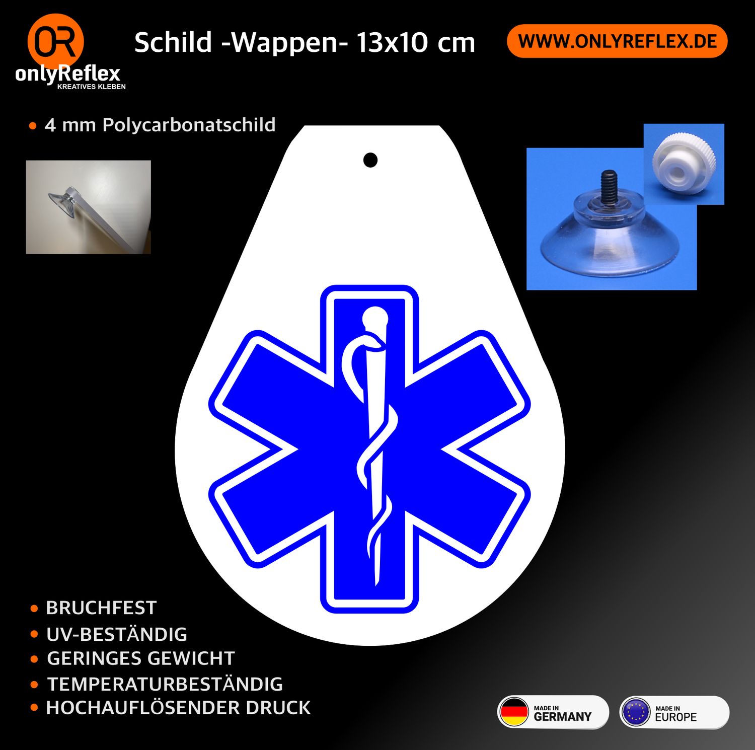 Star of Life Wappen, Schild mit Saugnapf Star of Life Wappen, Schild mit Saugnapf