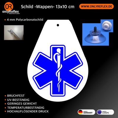 Star of Life Wappen, Schild mit Saugnapf Star of Life Wappen, Schild mit Saugnapf