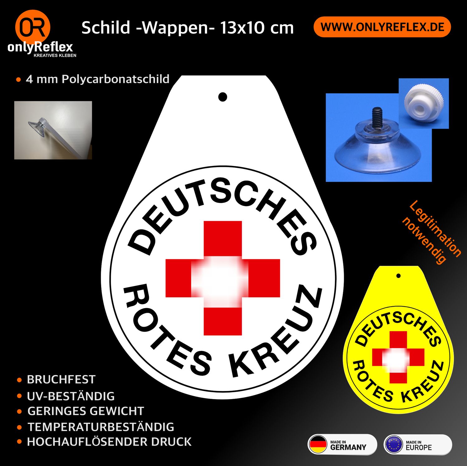 Deutsches Rotes Kreuz Wappen, Schild mit Saugnapf Deutsches Rotes Kreuz Wappen, Schild mit Saugnapf