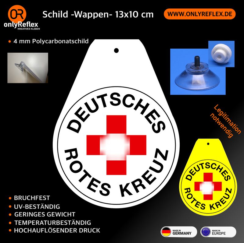 Deutsches Rotes Kreuz Wappen, Schild mit Saugnapf Deutsches Rotes Kreuz Wappen, Schild mit Saugnapf