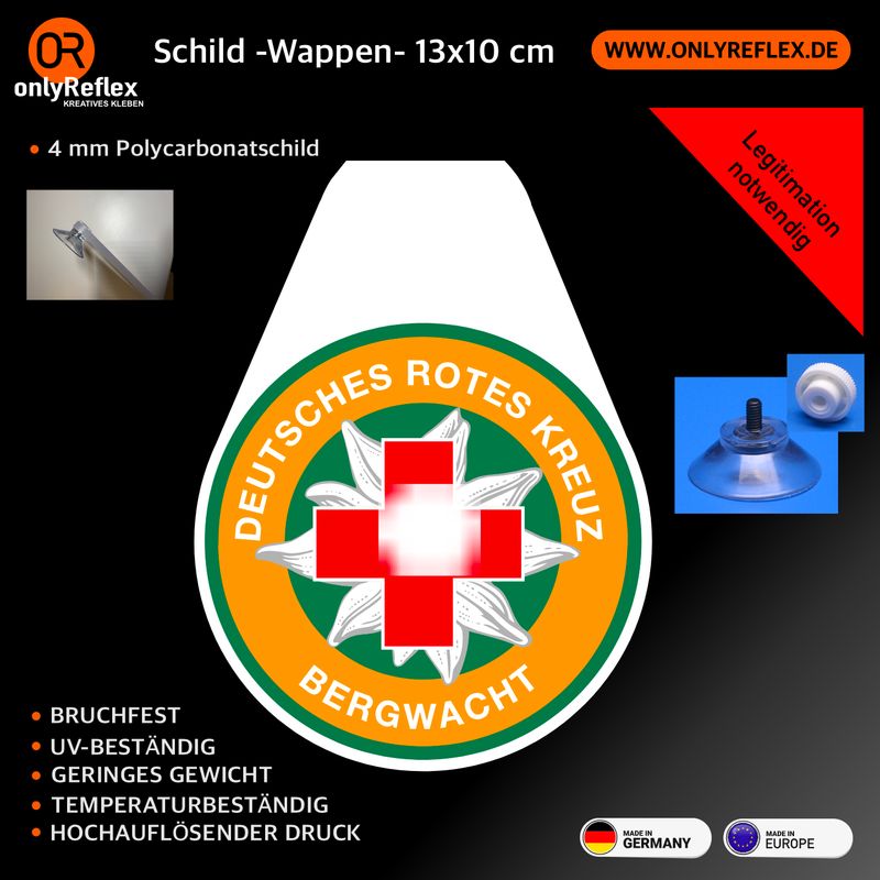 Schild „Wappen“  Bergwacht - 13x10 cm mit Saugnapf