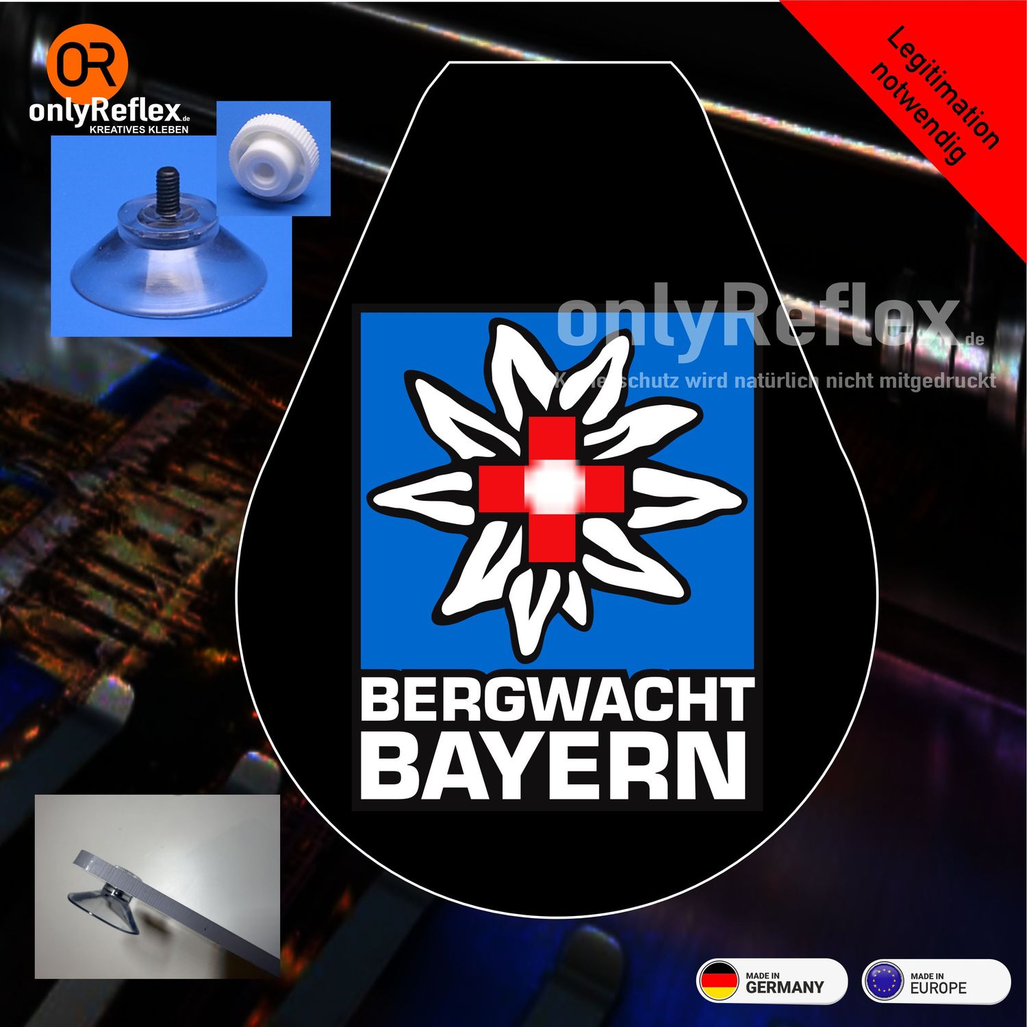 Schild „Wappen“ Bergwacht Bayern - 13x10 cm mit Saugnapf