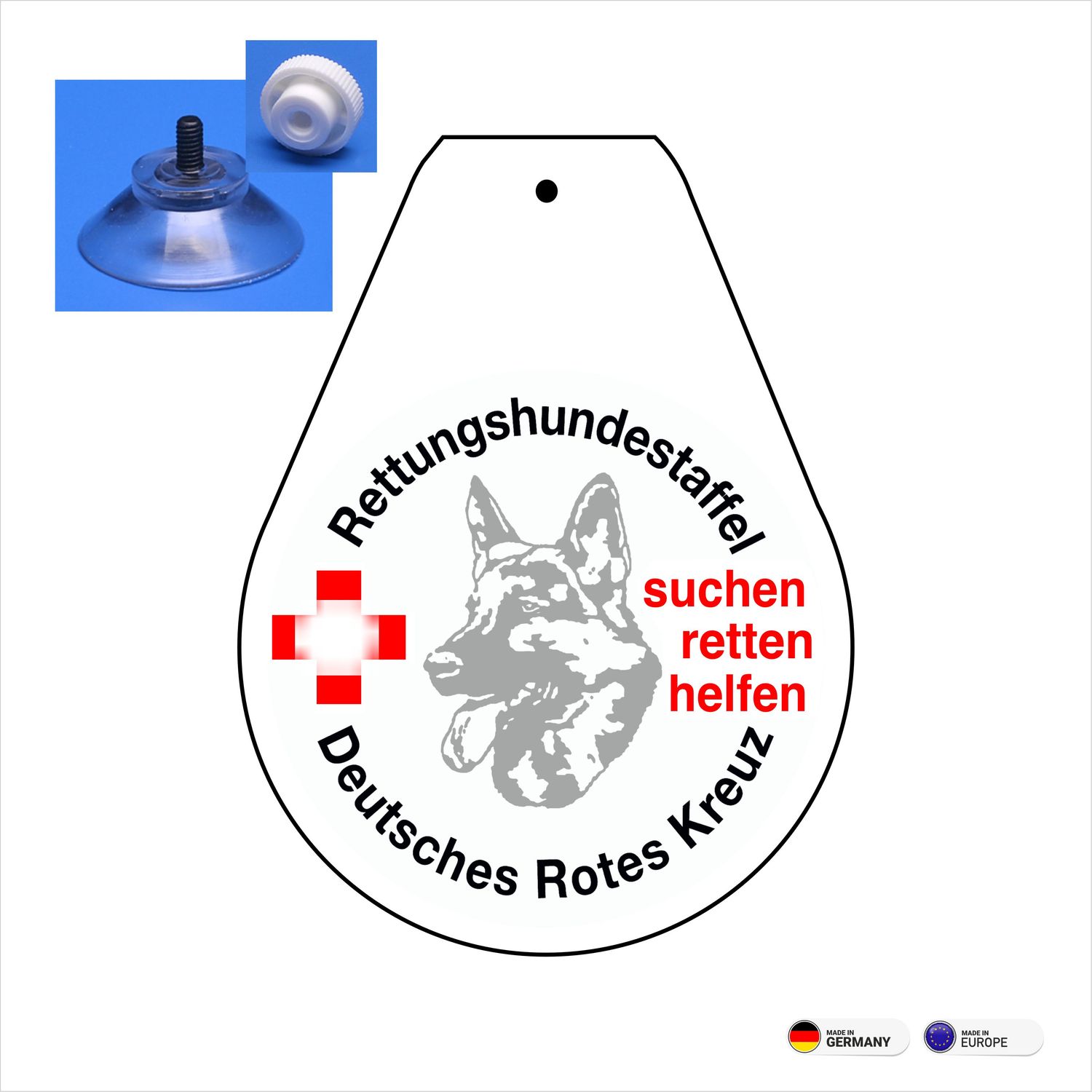 Rettungshundestaffel  Wappen, Schild mit Saugnapf