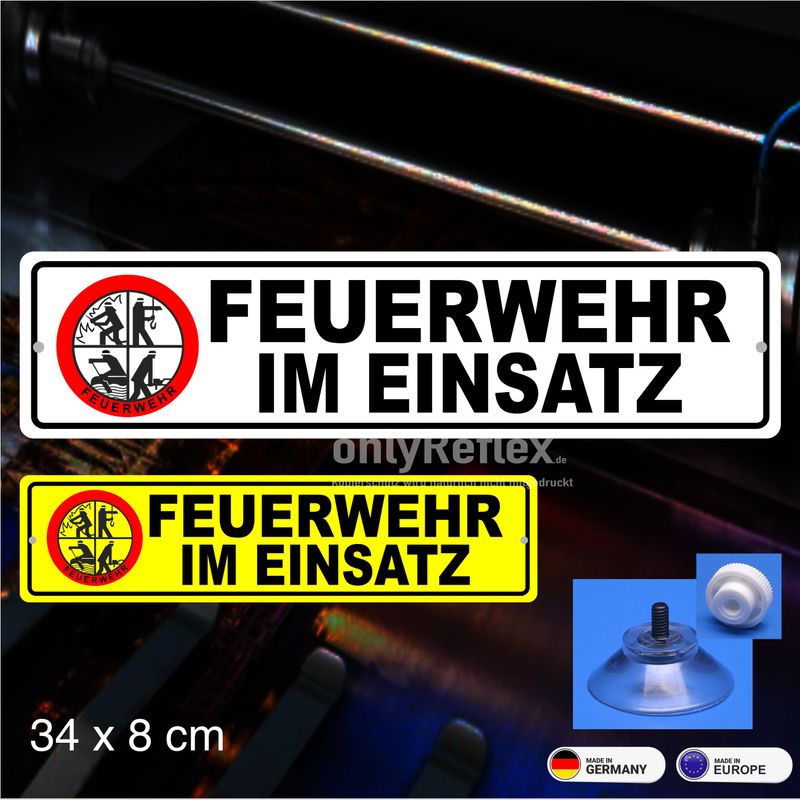 Feuerwehr im Einsatz DFV Logo - Schild mit Saugnapf 34x8 cm Feuerwehr im Einsatz DFV Logo - Schild mit Saugnapf 34x8 cm