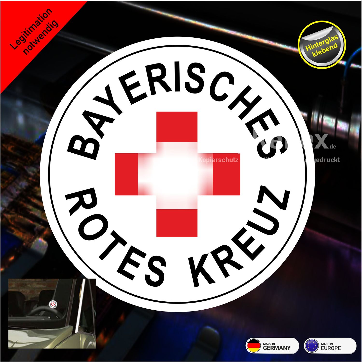 Bayerisches  Rotes Kreuz Aufkleber, Hinterglasklebend