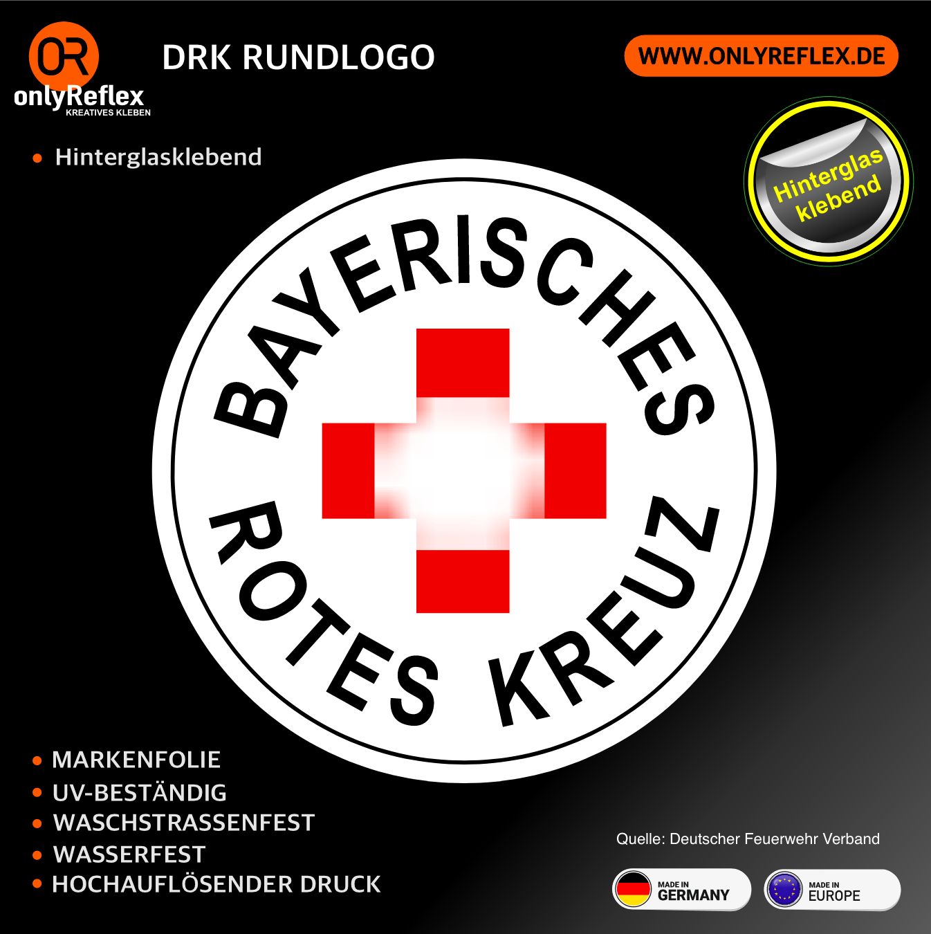 Bayerisches Rotes Kreuz Aufkleber, Hinterglasklebend Bayerisches Rotes Kreuz Aufkleber, Hinterglasklebend