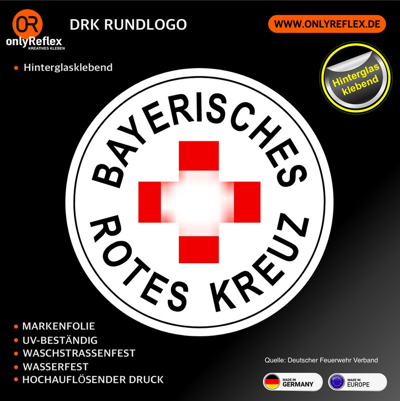 Bayerisches Rotes Kreuz Aufkleber, Hinterglasklebend Bayerisches Rotes Kreuz Aufkleber, Hinterglasklebend
