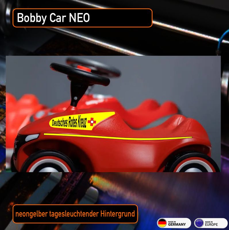 Deutsches Rotes Kreuz Bobby Car NEO , Aufkleber, neongelb tagesleuchtend flourezierend