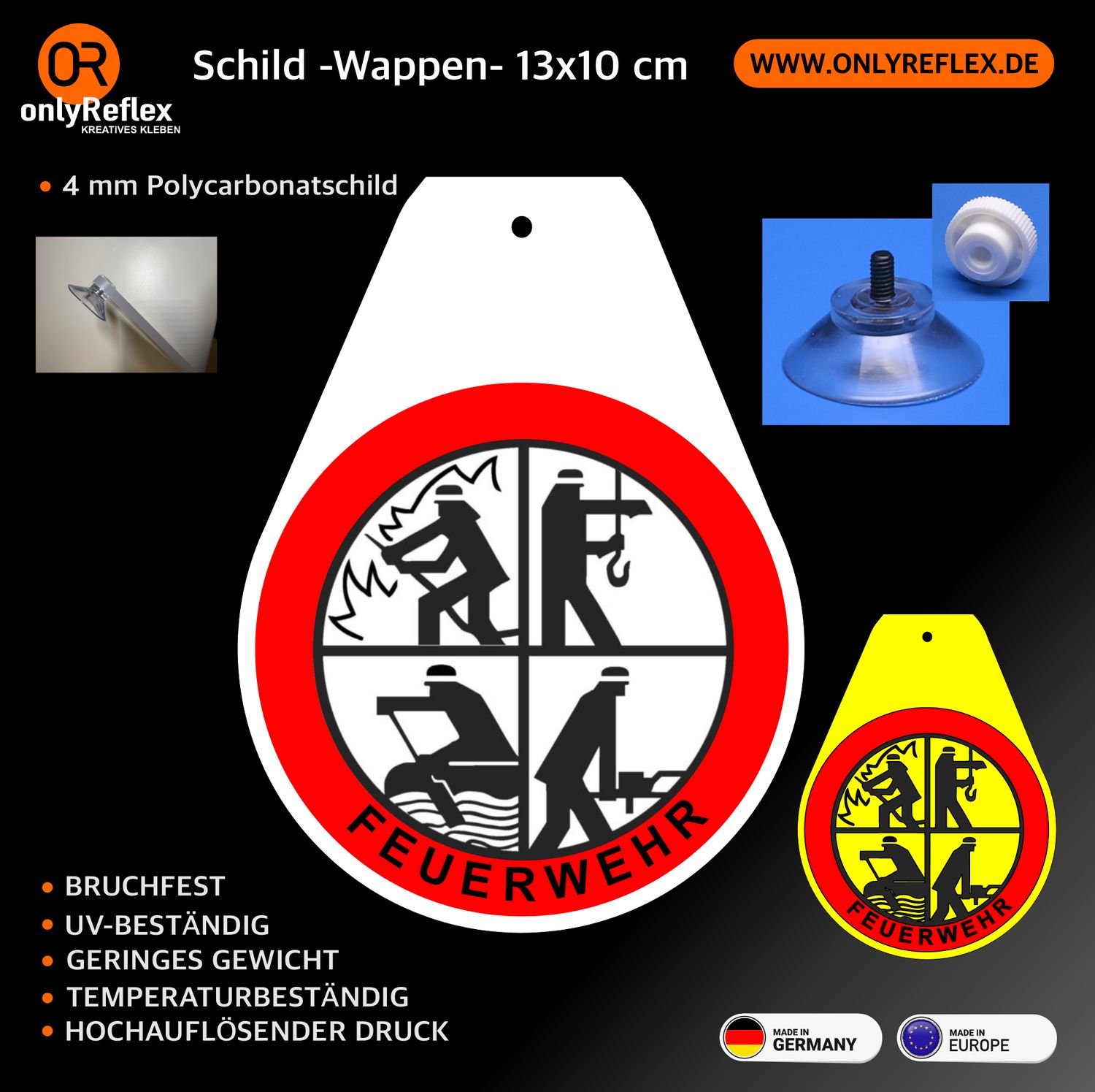 Feuerwehr DFV Schild „Wappen“ mit Saugnapf Feuerwehr DFV Schild „Wappen“ mit Saugnapf