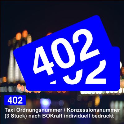 Mietwagen Ordnungsnummer / Konzessionsnummer (3 Stück) nach BOKraft individuell bedruckt Premiumqualität - Aufkleber Mietwagen Ordnungsnummer / Konzessionsnummer (3 Stück) nach BOKraft individuell bedruckt Premiumqualität - Aufkleber