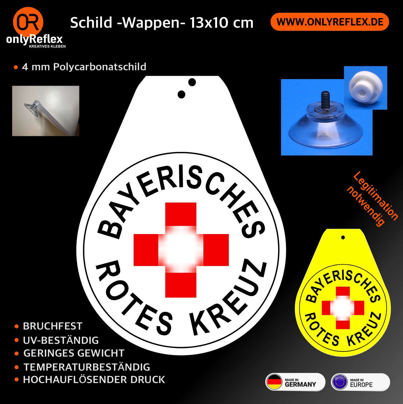 Bayerisches Rotes Kreuz Wappen, Schild mit Saugnapf Bayerisches Rotes Kreuz Wappen, Schild mit Saugnapf