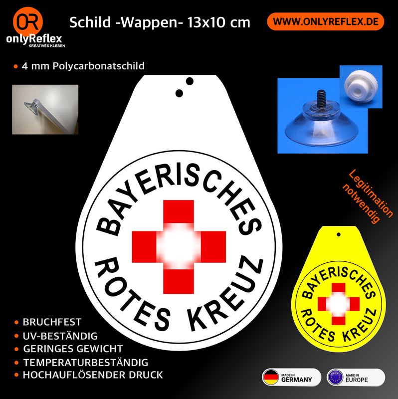 Bayerisches Rotes Kreuz Wappen, Schild mit Saugnapf Bayerisches Rotes Kreuz Wappen, Schild mit Saugnapf