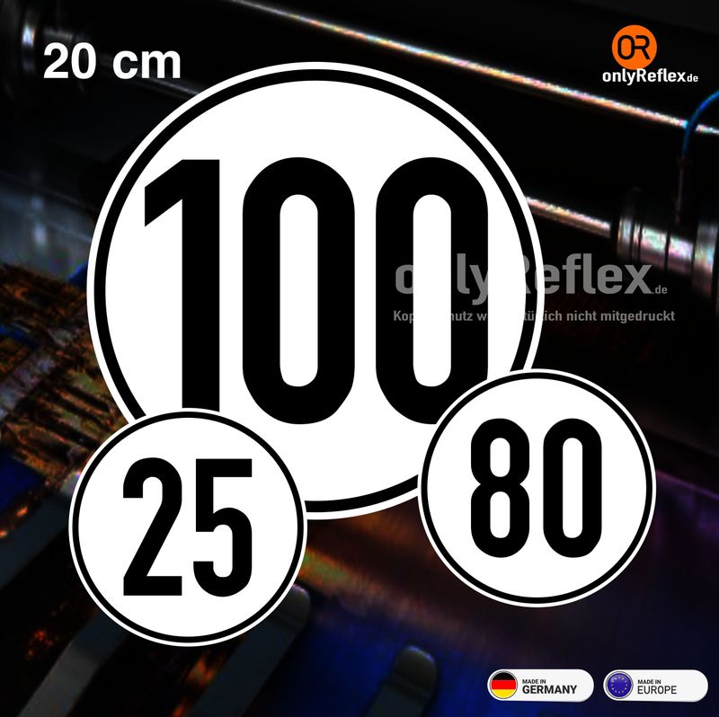 Geschwindigkeits-Aufkleber nach StVZO § 58 - 20 cm Durchmesser Geschwindigkeits-Aufkleber nach StVZO § 58 - 20 cm Durchmesser