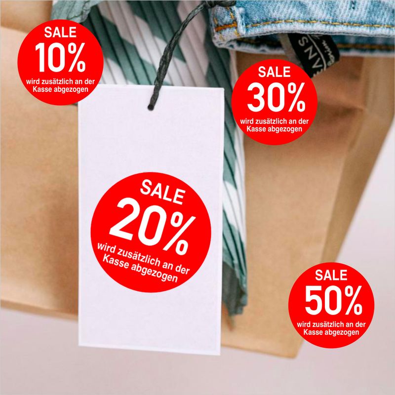 Artikelbeschriftung Rund Prozente (wird zusätzlich an der Kasse abgezogen)