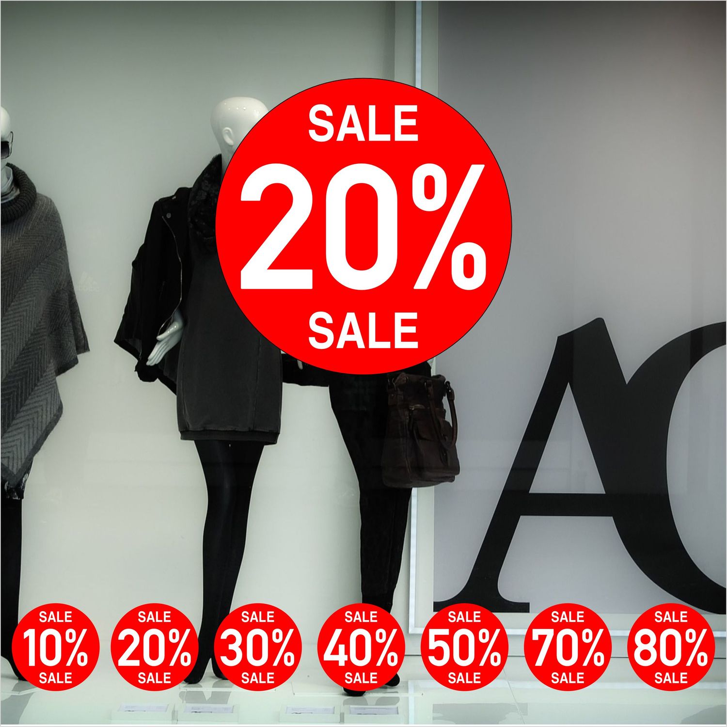 SALE SALE "Prozent" SALE Schaufensterbeschriftung Rund
