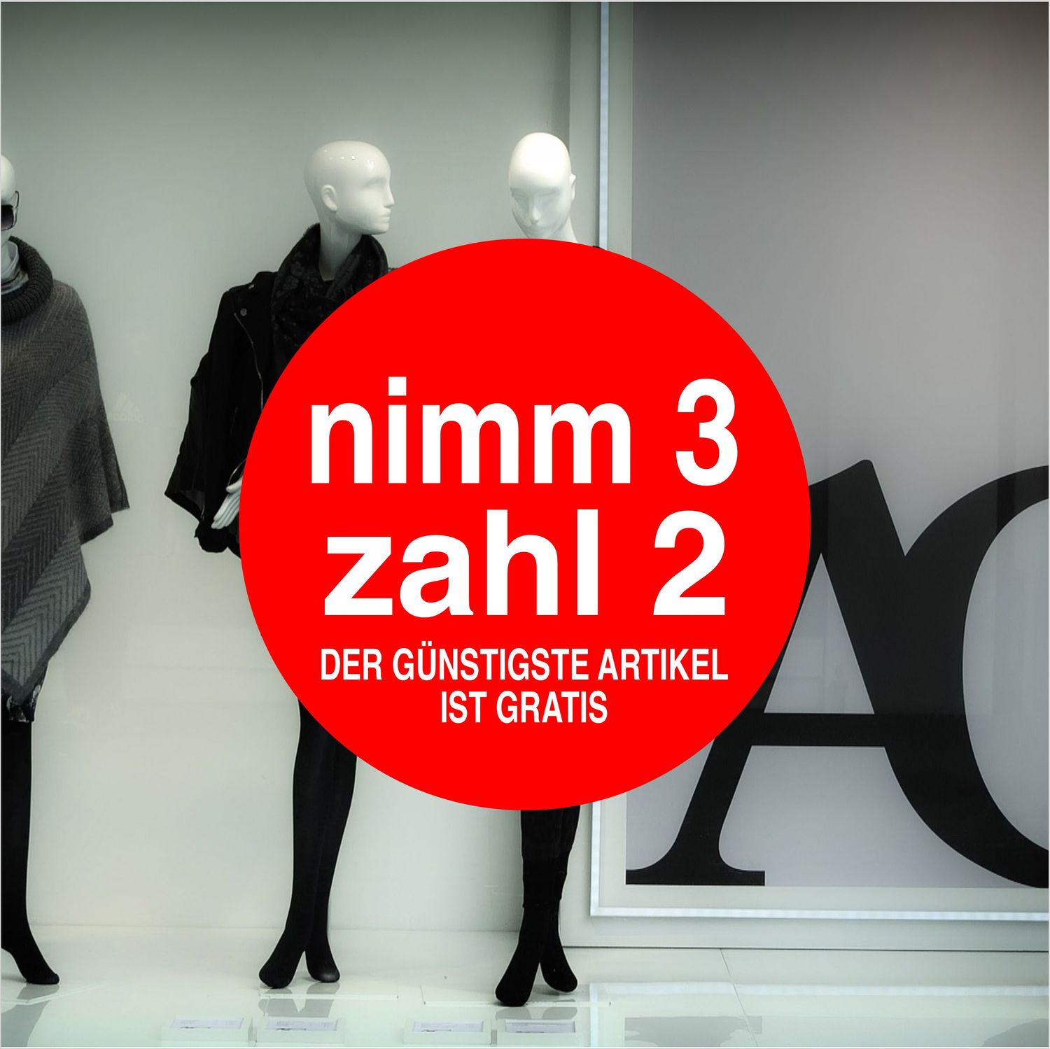 nimm 3 zahl 2 - Schaufensterbeschriftung Rund