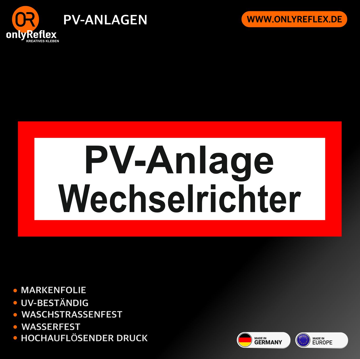 PV-Anlage Wechselrichter Aufkleber (Photovoltaik) PV-Anlage Wechselrichter Aufkleber (Photovoltaik)